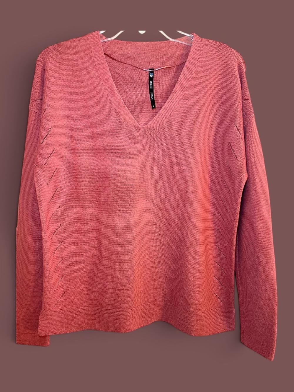 Kühl Milano Stitch Terracotta V-Neck Geneva Sweater Pointelle Detailing Size S